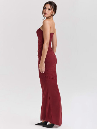 ストラップレスコルセット、メッシュマキシスカート、ネックスカーフのパーティー3ピースコーデセット（レディース2025年）