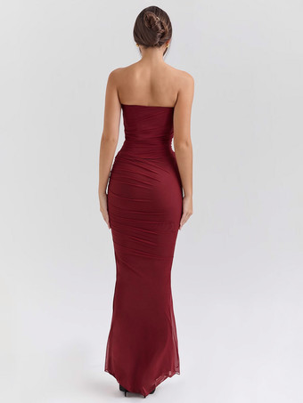 ストラップレスコルセット、メッシュマキシスカート、ネックスカーフのパーティー3ピースコーデセット（レディース2025年）