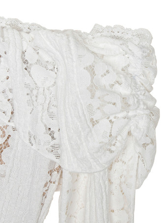 Florales Spitzenkleid schulterfrei Glockenärmel sexy figurbetontes Minikleid für Damen 2025