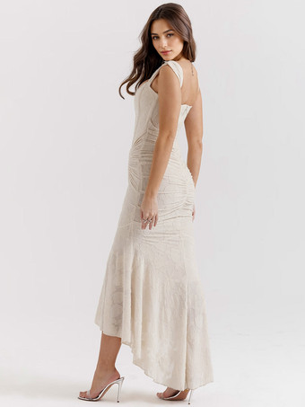 フローラル マキシドレス スクエアカラー ノースリーブ マーメイド プリーツ パーティードレス レディース 2025