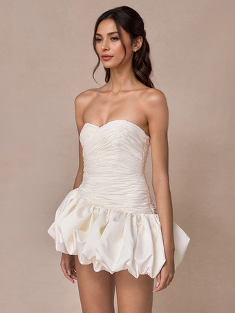 ソフトピンクのドレープミニドレス スウィートハートカラー ストラップレス バースデーパーティードレス レディース 2025