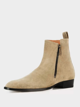 メンズブーツ チェルシーブーツ コーヒーブラウン 牛革 ラウンドトゥ ジッパー アンクル ショートブーツ