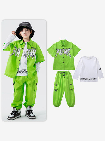 グリーン ジャズダンスコスチューム ユニセックス ポリエステル トップパンツ オーバーコート ダンスウェア