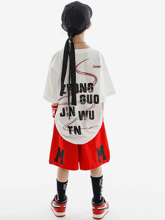 ヒップホップダンス衣装子供用赤白ユニセックスパンツトップセットヒップホップコットンストリートダンス衣装