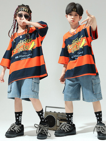 オレンジ ジャズダンスコスチューム ユニセックス ポリエステルトップパンツ ダンスウェア