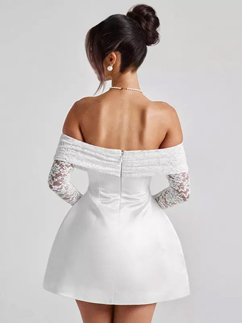 オフショルダーミニドレス、レース付き、長袖、Aライン、誕生日パーティードレス、女性用 2025