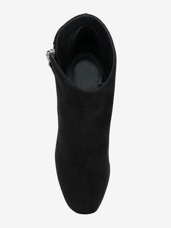 女性の黒のブーツ スエード Platfrom ラウンド トゥ チャンキー ヒール ショート ブーツ