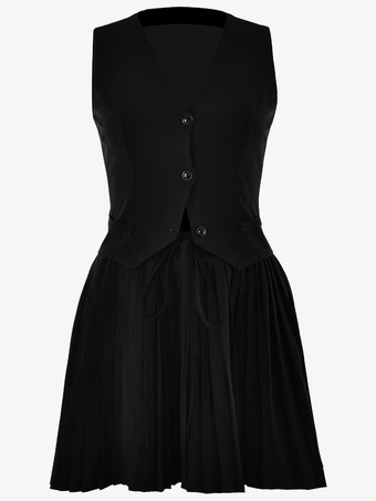 スリムフィットベストとプリーツスカートのツーピースコーデセット（レディース）夏コーデ 2025