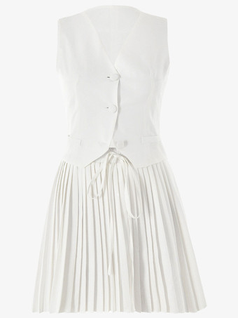 スリムフィットベストとプリーツスカートのツーピースコーデセット（レディース）夏コーデ 2025