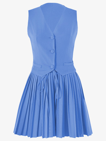 スリムフィットベストとプリーツスカートのツーピースコーデセット（レディース）夏コーデ 2025