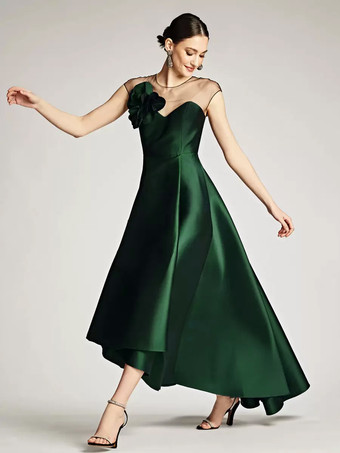 エメラルド ブライダルマザードレス イリュージョンネックライン ノースリーブ Aライン プリーツ ウェディングゲストドレス