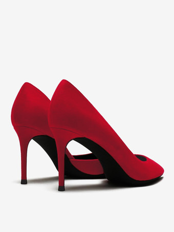 スエード ハイヒール パンプス レッド ポインテッド トゥ スティレット ヒール ドレス シューズ