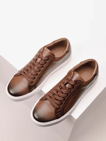ブラウンメンズスニーカー ラウンドトゥ レースアップ フラット ハイキングシューズ