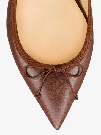 レディース ボウ ポインテッドトゥ PUレザー バレエフラット