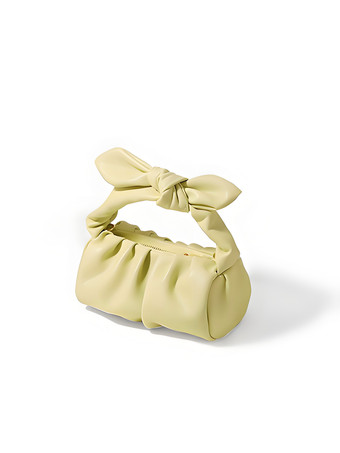 イエローチェーン付きクロスボディクラウドバッグ フェイクレザー 蝶結びハンドバッグ レディース 2025