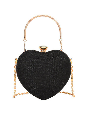 ブラック ハート型クロスボディバッグ チェーン付き 光沢のあるパーティークラッチ 女性用 2025