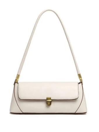 ホワイト バゲットバッグ フェイクレザー スリムショルダーバッグ レディース 2025