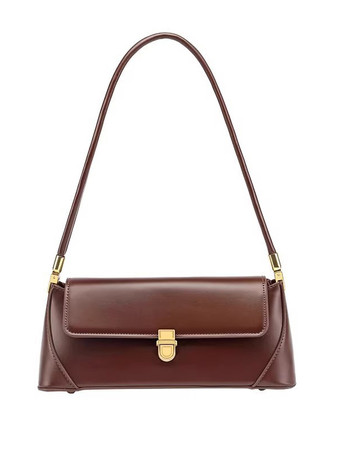 ブラウン バゲットバッグ フェイクレザー スリムショルダーバッグ レディース 2025