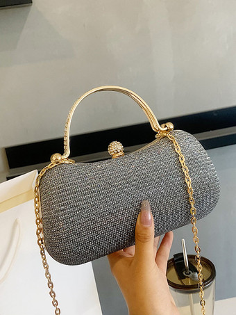 グレイラインストーン ロック クロスボディバッグ 絶妙なパーティーハンドバッグ チェーン付き 女性用 2025