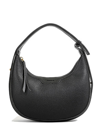 ブラック フェイクレザー ホーボーバッグ 三日月型ショルダーバッグ レディース 2025