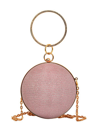 ピンクボール クロスボディバッグ チェーン付き 光沢のあるイブニングハンドバッグ 女性用 2025