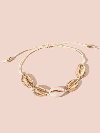 女性のためのブレスレットブロンドかぎ針編みシェルノンストーン長方形マリナーチェーンニットブレスレット