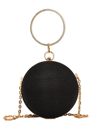 ブラック ボール クロスボディバッグ チェーン付き 光沢のあるイブニングハンドバッグ 女性用 2025