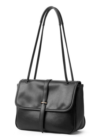 ブラック 大容量ショルダーバッグ フェイクレザー フラップバッグ レディース 2025