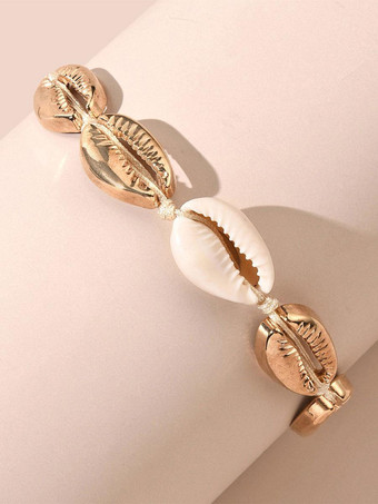 ゴールド 女性のためのブレスレットブロンドかぎ針編みシェルノンストーン長方形マリナーチェーンニットブレスレット