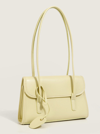 ベージュフェイクレザー バゲットバッグ スリム ショルダーバッグ レディース 2025