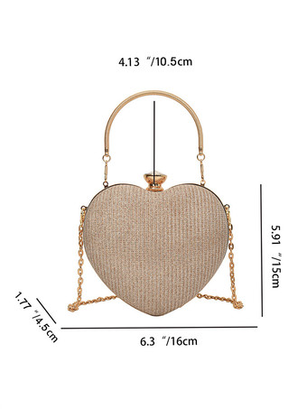 ハート型クロスボディバッグ チェーン付き 光沢のあるパーティークラッチ 女性用 2025