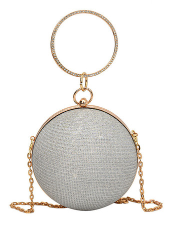 シルバー ボール クロスボディバッグ チェーン付き 光沢のあるイブニングハンドバッグ 女性用 2025