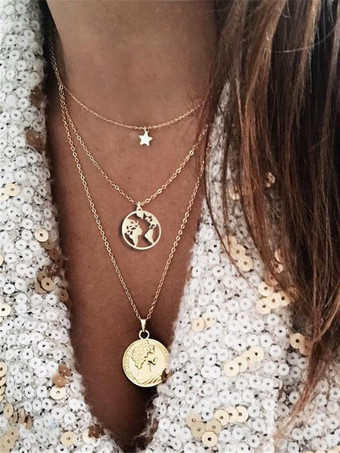 ゴールド ネックレスブロンドスタープリントメタルチェーンノンストーンウィメンズジュエリー