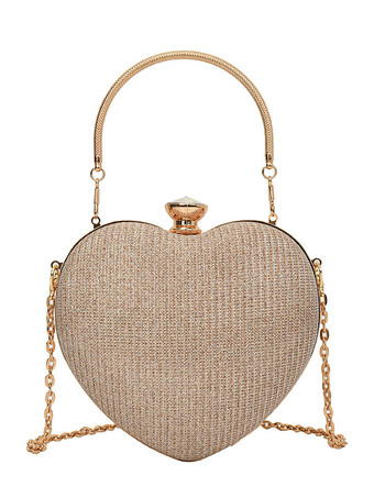 ゴールド ハート型クロスボディバッグ チェーン付き 光沢のあるパーティークラッチ 女性用 2025