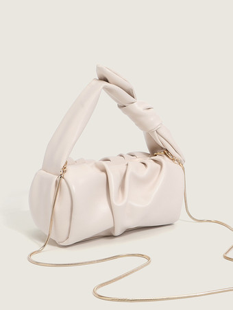 ホワイト チェーン付きクロスボディクラウドバッグ フェイクレザー 蝶結びハンドバッグ レディース 2025