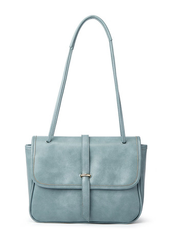 ライトスカイブルー大容量ショルダーバッグ フェイクレザー フラップバッグ レディース 2025