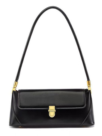 ブラック バゲットバッグ フェイクレザー スリムショルダーバッグ レディース 2025