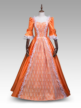 Vintage-Stil Faschingskostüm Karneval Kostüm Mittelalter Kleidung 1/2 Ärmel Orange Barock Kostüm Rokoko Kleid Renaissance Kleidung Viktorianische Königin Kostüm   Kostüm Karneval Kostüm Karnevalskleid