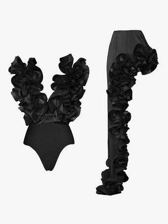 ブラック シックな赤いドレス、フリル、ノースリーブ、バックレス、アシンメトリーなパーティーミニドレス