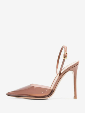 MarrónZapatos de tacón alto negros transparentes con punta puntiaguda y tira trasera 2025