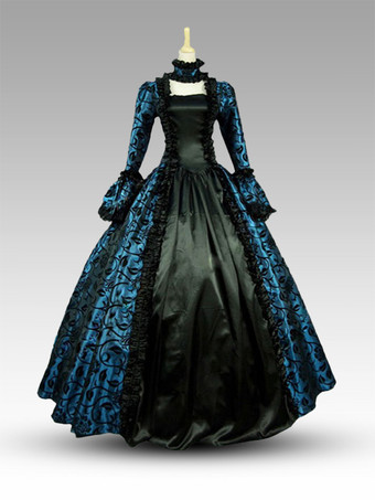 Green Victorian Ball Gown Lace Ruffles Long Sleeves Marie Antoinette’s Dress
