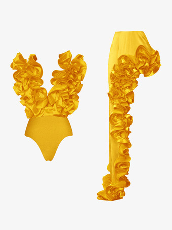 イエローシックな赤いドレス、フリル、ノースリーブ、バックレス、アシンメトリーなパーティーミニドレス