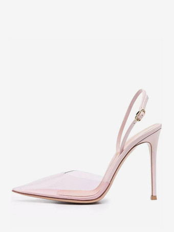 RosaZapatos de tacón alto negros transparentes con punta puntiaguda y tira trasera 2025