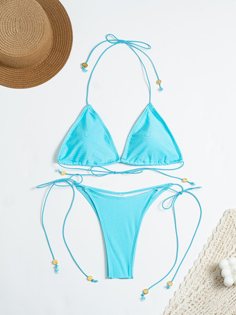 ビキニ トライアングル ホルター スパゲッティ ストラップ セクシー トング ビーチ 2点セット
