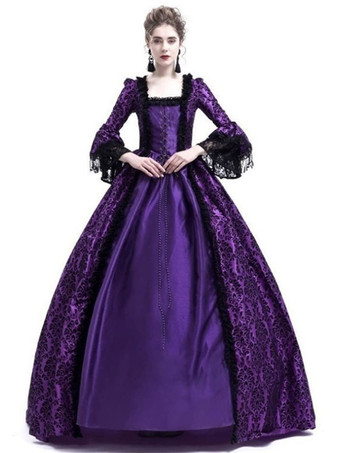 パープル 中世 ドレス 女性用 プリンセス 貴族ドレス バーガンディー 長袖 バロック風 パーティー レトロ ヨーロッパ 宮廷風 中世 ドレス・貴族ドレス