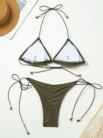 ビキニ トライアングル ホルター スパゲッティ ストラップ セクシー トング ビーチ 2点セット