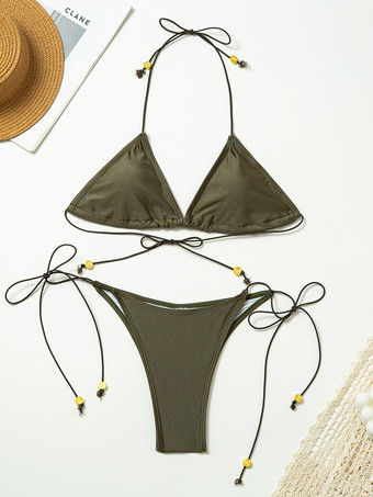 ビキニ トライアングル ホルター スパゲッティ ストラップ セクシー トング ビーチ 2点セット