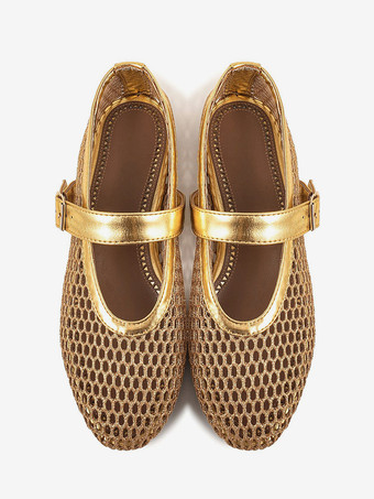 レディース ブラック バレエ フラット ラウンド トゥ フィッシュネット メリージェーン バレリーナ フラット