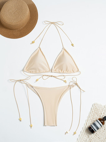 ビキニ トライアングル ホルター スパゲッティ ストラップ セクシー トング ビーチ 2点セット
