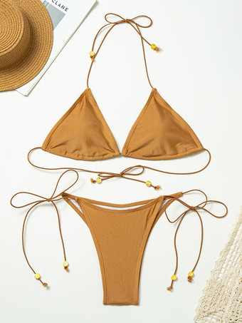 ビキニ トライアングル ホルター スパゲッティ ストラップ セクシー トング ビーチ 2点セット